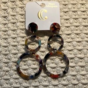 Acrylic Circle Earrings, Multicolor, Hypo Allergenic